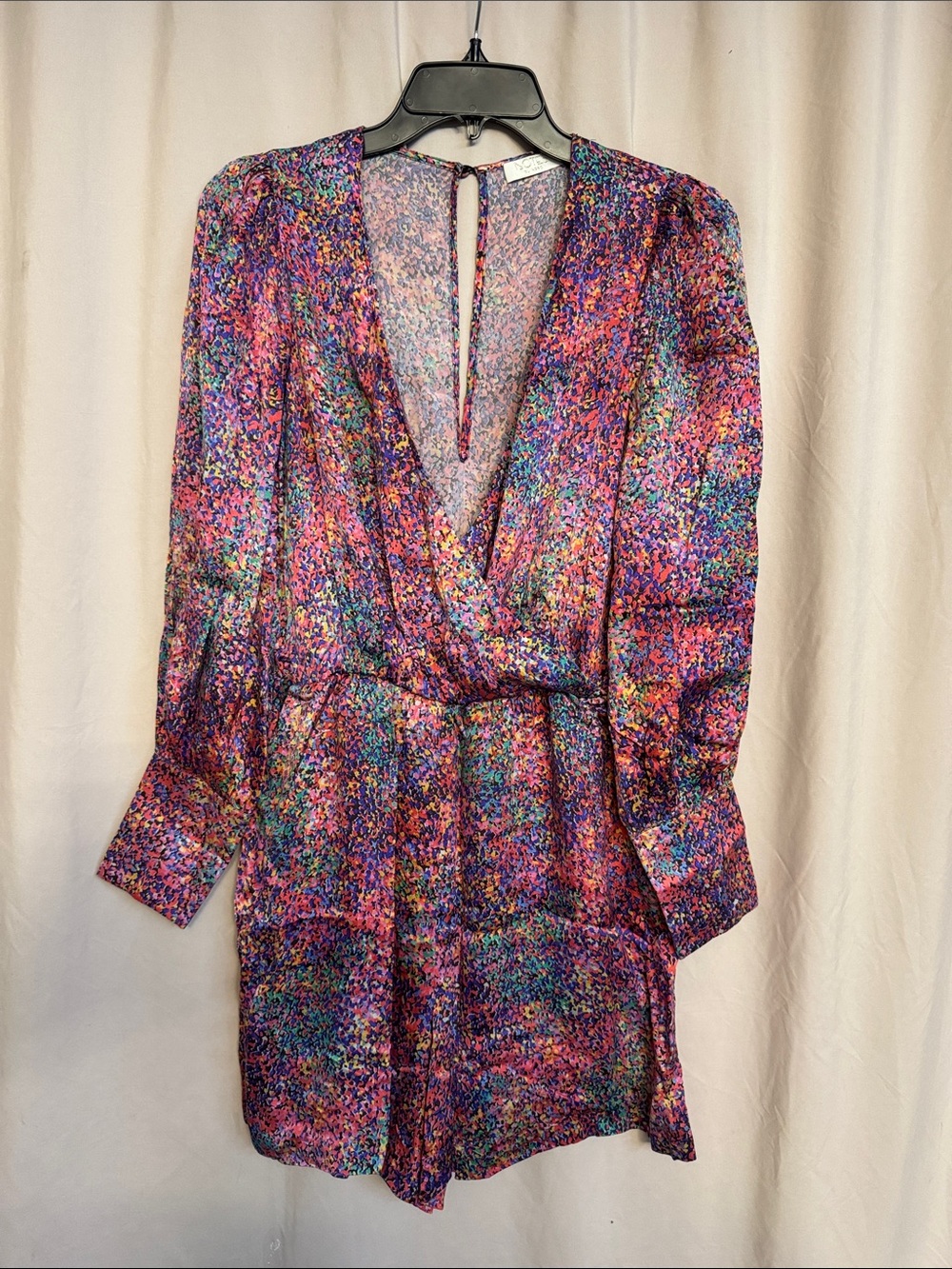 Notes Du Nord Multicolor Abstract Micro Floral Print Long-Sleeve Romper Sz. US 6